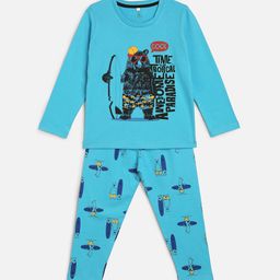 KIDSCRAFT Boys Turquoise Blue & Black Printed Night suit-image-97