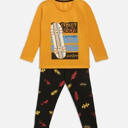 HERE&NOW Boys Mustard & Black Printed Night suit-image-67