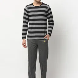 VIMAL JONNEY Men Grey & Black Striped Night suit-image-6