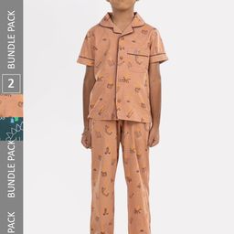 Growing Tree Kids Pack of 2 Printed Pure Cotton Night suit-image-101