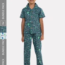 Growing Tree Kids Pack Of 2 Conversational Printed Pure Cotton Night Suit-picture-41