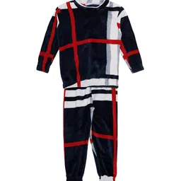 KLOTTHE Unisex Kids Navy Blue & White Checked Night Suit-11