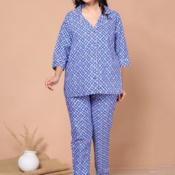 SP DESIGNS Ethnic Motifs Printed Lapel Collar Pure Cotton Night suit-picture-24