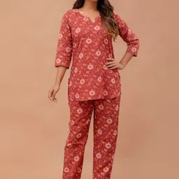 FERANOID Floral Printed Pure Cotton Night Suit-image-21