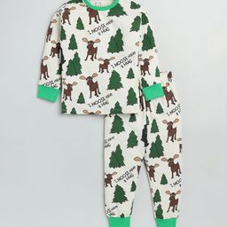 Lazy Shark Boys Cream & Green Printed Night suit-74