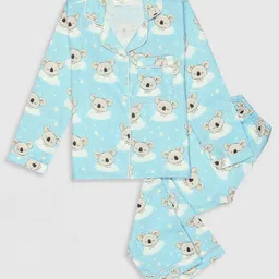 Pyjama Party Kids Conversational Printed Cuban Collar Night suit-image-95