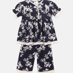 Cherry Crumble Girls Navy Blue & White Printed Night suit-picture-38