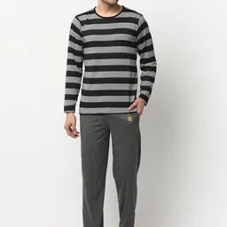 VIMAL JONNEY Men Black & White Striped Night suit-picture-30