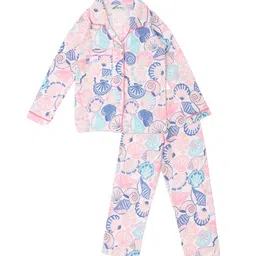earth conscious Girls Peach-Coloured & Violet Printed Pure Cotton Night suit-image-34