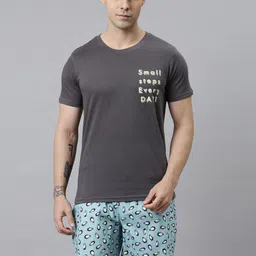 Joven Men Grey & Blue Printed Pure Cotton Night suit-image-19