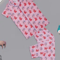 BAESD Kids Graphic Printed Lapel Collar Pure Cotton Night Suit-image-82