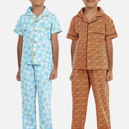 Growing Tree Kids Pack Of 2 Conversational Printed Pure Cotton Night Suit-picture-26
