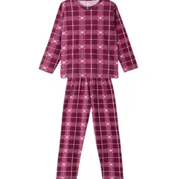 Kanvin Boys Maroon Checked Pure Cotton Night suit-image-88