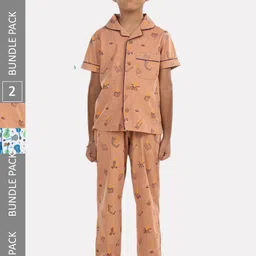 Growing Tree Boys Pack Of 2 Conversational Printed Pure Cotton Night suit-picture-2