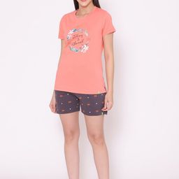 TITTLI Women Peach & Purple Printed T Shirt And Shorts Night suit-image-30