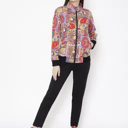 CHKOKKO Women Gold-Coloured & Black Printed Tracksuit-image-3