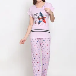 GRACIT Women Pink & Blue Printed Night Suit-image-16