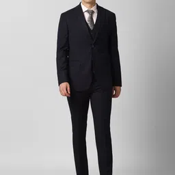 Peter England Elite Men Navy Blue Checked Slim-Fit Single-Breasted Three-Piece Formal Suit-image-23