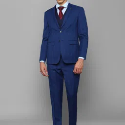 Allen Solly Men Navy Blue Checked Single-Breasted Slim-Fit Three-Piece Suit-image-15