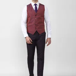 Peter England Elite Men Violet Textured Single-Breasted Slim-Fit Three-Piece Formal Suit-image-49