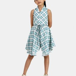 Peppermint Girls Sea Green & White Checked Basic Jumpsuit-image-94