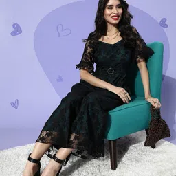 Miss Chase Women Deep Navy Blue Solid Lacework and Sheer Jumpsuit-picture-57