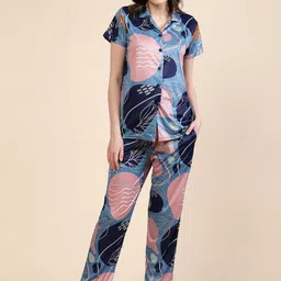 FABINALIV Graphic Printed Lapel Collar Night suit-image-91