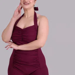 Keepfit Halter Neck Padded Ruched Sleeveless One Piece Legsuit-image-71