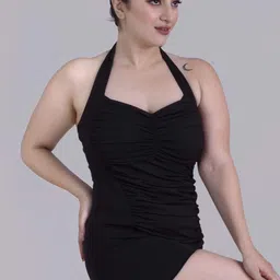 Keepfit Halter Neck Padded Ruched Sleeveless One Piece Legsuit for women-image-21