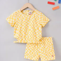 Ed-a-Mamma Girls Checked Pure Cotton Top with Shorts Clothing Set-14