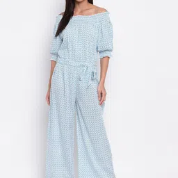 Mayra White & Blue Off-Shoulder Printed Basic Jumpsuit-image-103
