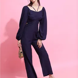 Tokyo Talkies Navy Blue Sweetheart Neck Smocked Basic Jumpsuit-picture-13