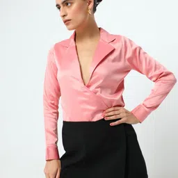 DEBSTREET Lapel Collar Long Sleeves Bodysuit-picture-3
