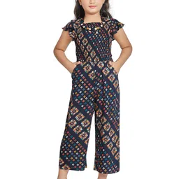 Peppermint Girls Navy Blue & Blue Printed Basic Jumpsuit-image-21