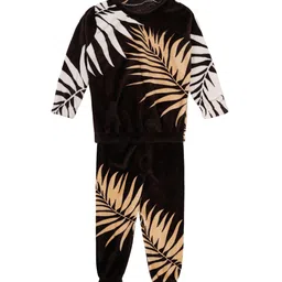 KLOTTHE Unisex Kids Brown & White Printed Night Suit-4