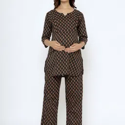 CRAFIQA Women Printed Pure Cotton Maternity & Nursing Night suit-image-47