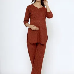 CRAFIQA Women Printed Pure Cotton Maternity & Nursing Night suit-image-45