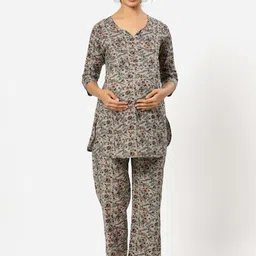CRAFIQA Floral Printed Pure Cotton Maternity Nightdress-image-52