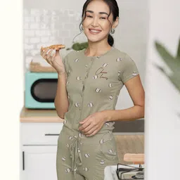 Sweet Dreams Conversational Printed Pure Cotton Lounge Playsuit-image-5