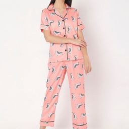 Smarty Pants Women Peach Zebra Printed Night Suit-picture-8