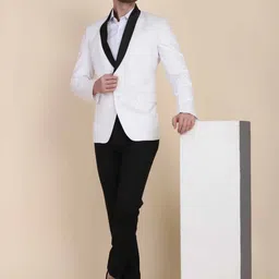 TAHVO Men White & Black Solid Tuxedo 2 Piece Suit-43
