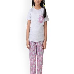 frangipani Unisex Kids Grey & Purple Printed Pure Cotton Night Suit-picture-44