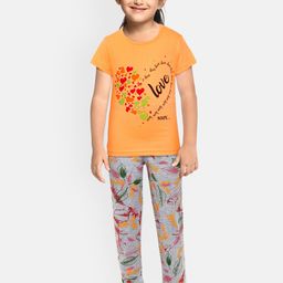 Eimoie Girls Orange & Grey Printed Pure Cotton Night Suit-image-76