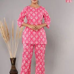 Krati Creations Floral Printed Pure Cotton Night suit-image-8