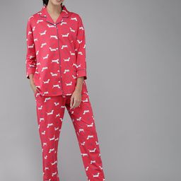 Zeyo Women Pink & White Printed Cotton Night suit-picture-58