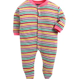 The Magic Wand Kids White & Pink Striped Cotton Sleepsuit-image-85