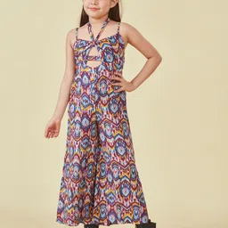 Lil Peacock Girls Geometric Printed Halter Neck Smocked Basic Jumpsuit-image-8