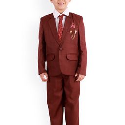DKGF FASHION Boys 4-Piece Brown Single-Breasted Partywear Suit-image-32