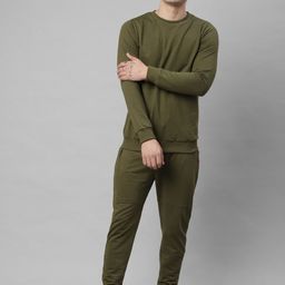 Rigo Men Olive Green Solid Cotton Tracksuit-image-34