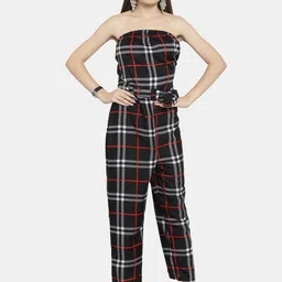 Enchanted Drapes Black & White Strapless Checked Basic Jumpsuit-14